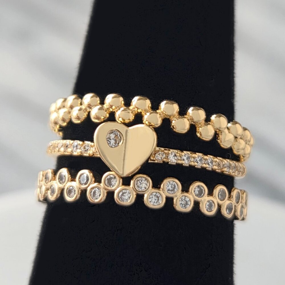 Dainty Gold Heart Boho 3-ring set, Charmed Aroma Wanderlust Collection